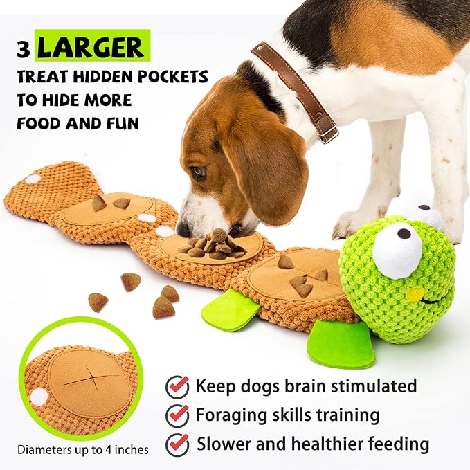 Dog Puzzle Toys - Enrichment Squeaky Crinkle Snuffle Treat Dispensing Smart Dog Toys for Boredom and Stimulating, Durable Plush Toys for Large Medium Small Breed - Turtle
