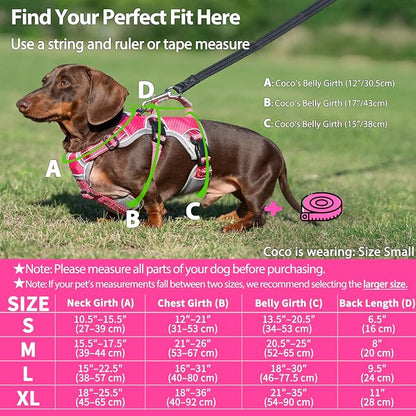 Escape Proof Dog Harness, Dachshund Harness, Reflective Dog Harness with Handle, Durable,Adjustable Vest for Small Medium Large Dogs Walking, Training, and Running Gear (Rose red,M)