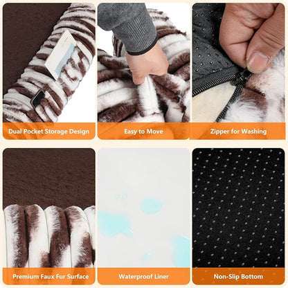 Human Dog Bed for Adult, Orthopedic Gel Memory Foam, 71"x47"x9" | Human Dog Bed Fits Adult & Pets, Reversible Egg-Crate Foam Cushion, Washable Pet Bed with Blanket, Tie-dye Brown
