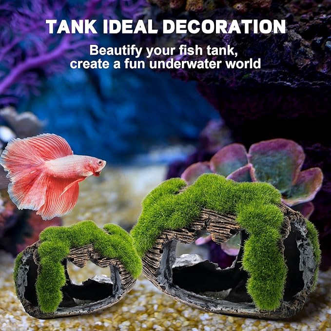 Rislobx Betta Fish Broken Barrel Decor Tank Accessories, Resin Fish Cave Aquarium Hide Tank Decoration (Small)