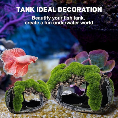 Rislobx Betta Fish Broken Barrel Decor Tank Accessories, Resin Fish Cave Aquarium Hide Tank Decoration (Small)