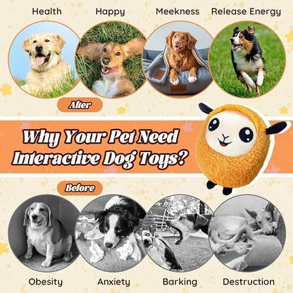 Interactive Moving Dog Toys, 2025 Upgraded Jumping Squeaky Moving Dog Ball, Rechargeable Plush Chew Toys for Small/Medium/Large Dogs to Keep Them Busy (Sheep)
