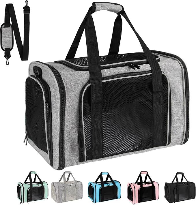 Top tasta Dog Cat Carrier Pet Carriers for Large Cats Small Dogs Carrier Soft Sided Puppy up to 25Lbs Dog Carrier Portable Foldable Dog Cat Travel Carrier (Large-Grey& Black -20 * 13 * 13)