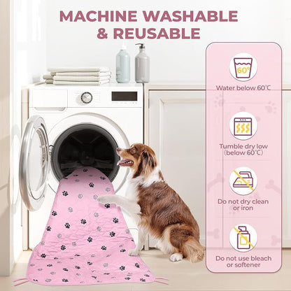 Fostanfly Washable Pee Pads for Dogs, 2 Pack Large 31"x36" Ultra-Absorbent and Leak-Proof Non-Slip Reusable Potty Training Pads for Dogs, Cats, Puppy, Potty of Add 8 Lanyards, Pink