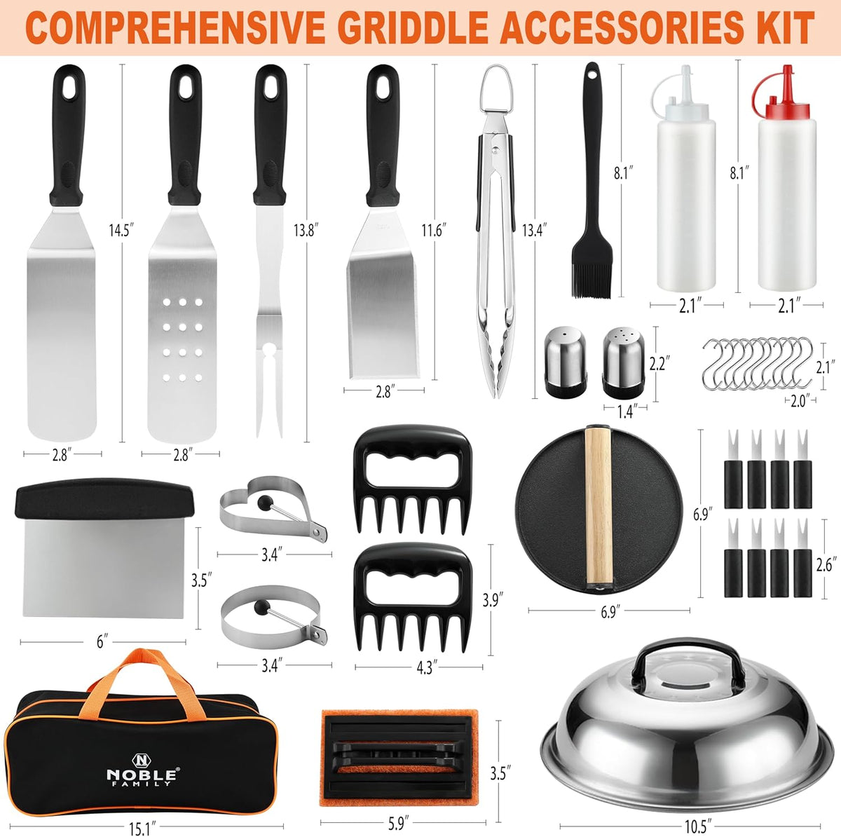 38PCS Griddle Accessories Kit, Professional Grill Tools Set for Outdoor Barbecue, Stainless Steel Griddle Spatula Set with Tongs, Smash Burger Press, Carry Bag, Perfect Grilling Gifts