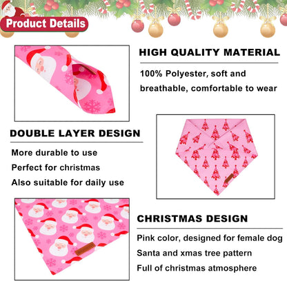 ADOGGYGO Christmas Dog Bandana, Xmas Tree Santa Pet Scarf, Premium Durable Fabric, Adjustable Fit Female Pet Christmas Bandanas for Extra Large Dogs (X-Large)