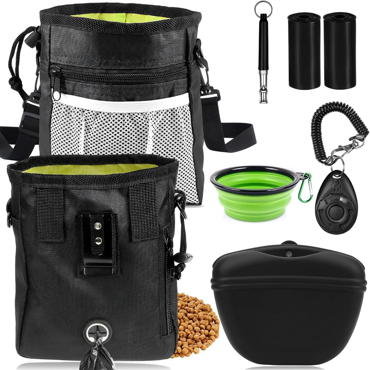 JIURUN Dog Treat Bag - Dog Training Treat Bag, Treat pouchs for Pet Training with Dog Treat Bag, Puppy Training Clicker, Collapsible Dog Bowl, 2 Dog Poop Bag