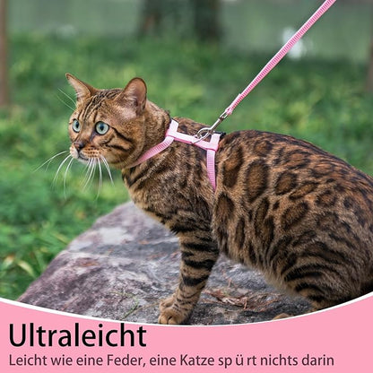 PUPTECK Adjustable Cat Harness and Leash Set Escape Proof Kitten Strap Collar for Walking Travel, Pink, M