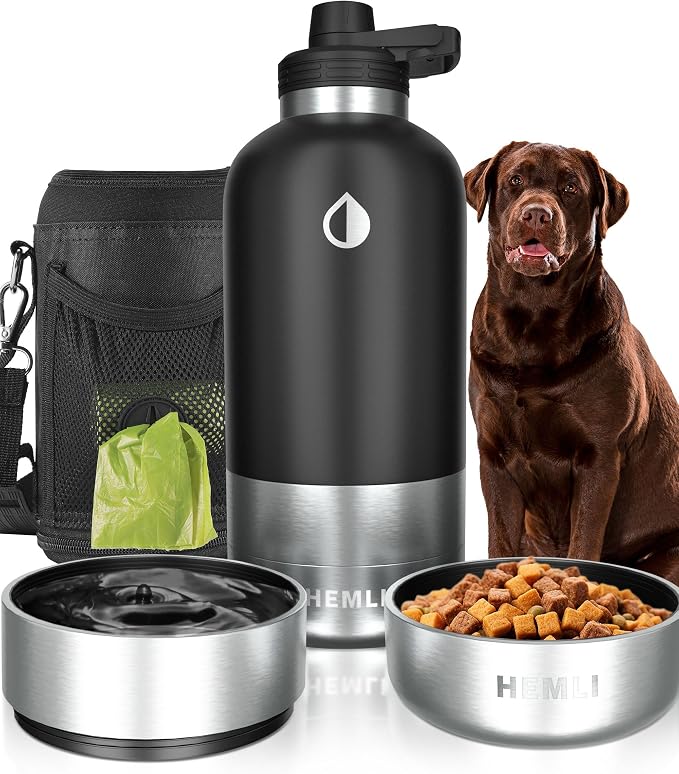 Dog Water Bottle, Insulated Dog Travel Water Bottle, Stainless Steel Pet Water Bottle Dispenser Portable Food and Water Bowl for Dogs with Carrying Case for Walking Dog Canteen Travel Kit