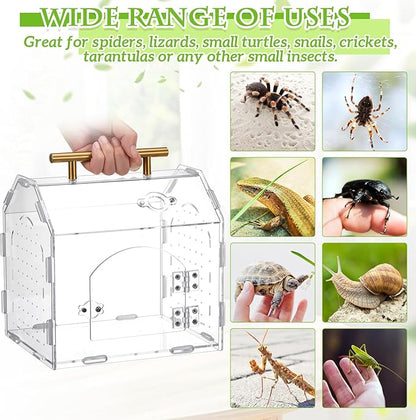 Teenyyou Jumping Spider Enclosure 8.9" x 7.1" x 8.3" Acrylic Tarantula Enclosure Insect Terrarium with Handle and Magnetic Door Transparent Terrarium for Reptiles, Amphibians and Spiders