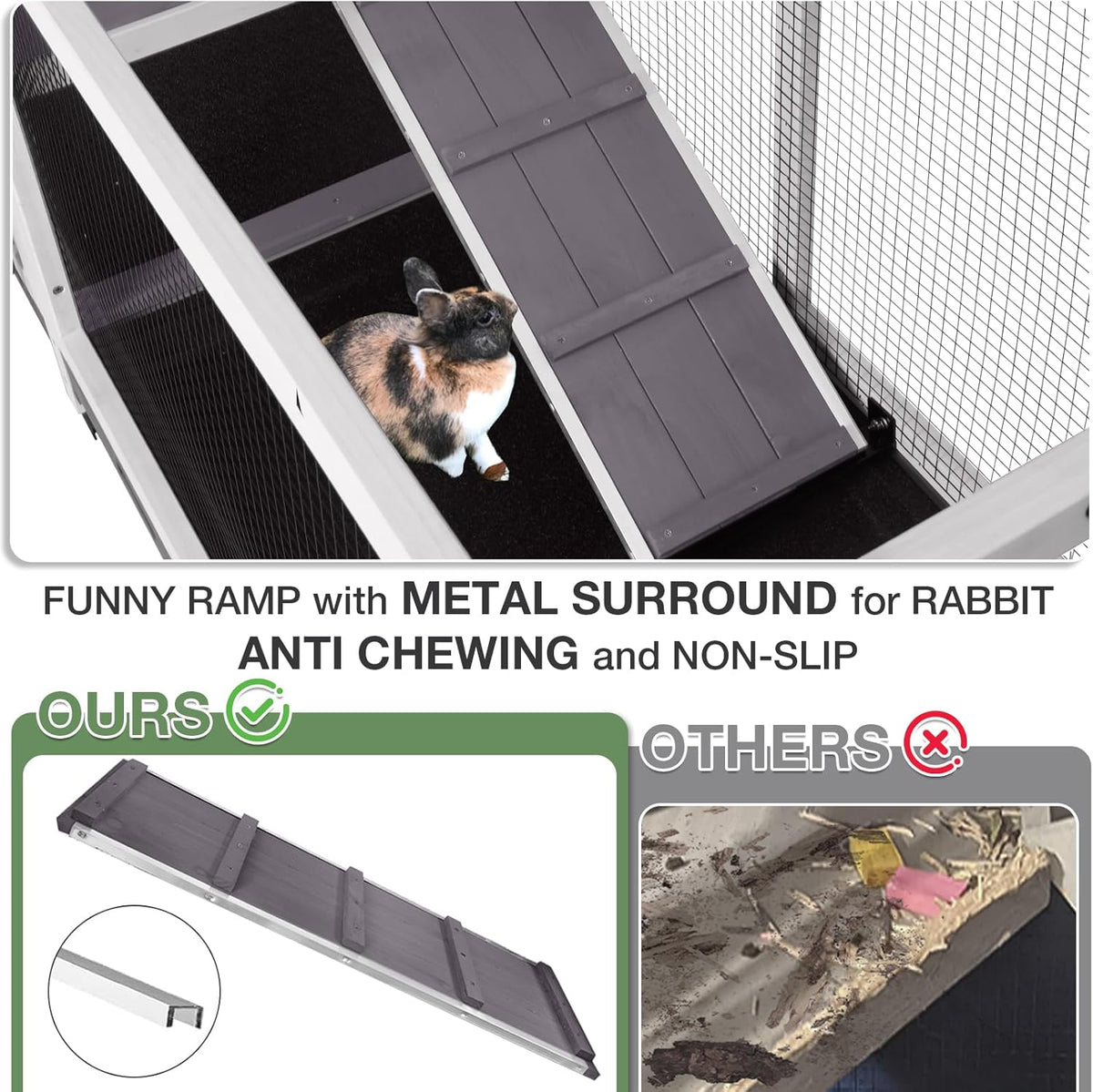 2-Story Indoor Rabbit Hutch with Chew-Proof Outdoor Rabbit Cage with 6 Locking Casters Bunny Cage 2 Pull-Out Trays Guinea Pigs Cage 62"