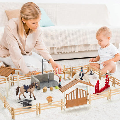 Peagrav Horse Stable Playset with Rider & Horses - Toy Figures for Boys & Girls, Ages 3-8