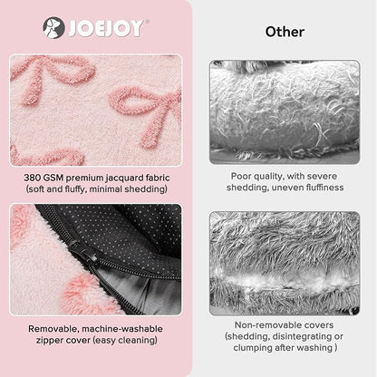 JOEJOY Jacquard Donut Round Dog Beds Medium Sized Dog,Pink 30x30x8in, Removable Washable Cover, Cute Pattern, Ultra Soft Fluffy Calming Pet Bed with Thick Supportive Bolster