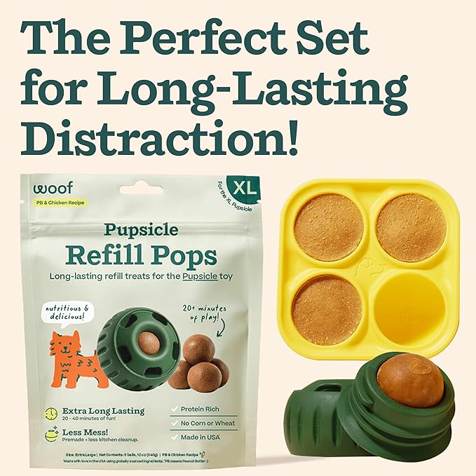 WOOF Starter Pack - Interactive Dog Toys for Boredom - Dog Treat Molds Silicone - Chicken-Flavored Healthy Treats for Dogs - Pupsicle Doggy Enrichment Toy - for XL Pups - 75+ lbs