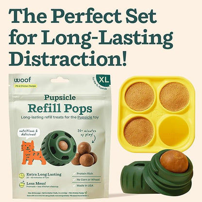 WOOF Starter Pack - Interactive Dog Toys for Boredom - Dog Treat Molds Silicone - Chicken-Flavored Healthy Treats for Dogs - Pupsicle Doggy Enrichment Toy - for XL Pups - 75+ lbs