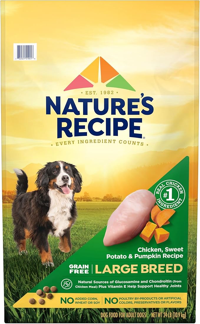 Nature’s Recipe Grain Free Large Breed Chicken, Sweet Potato & Pumpkin Recipe Dry Dog Food, 24 lb. Bag