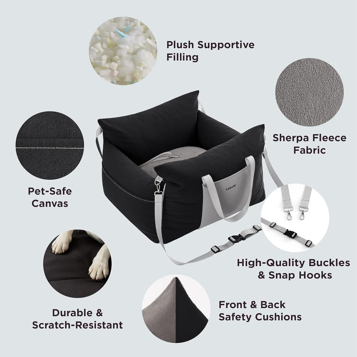 Memory Foam Car Booster Seat. Padded, secure travel seating for small dogs.