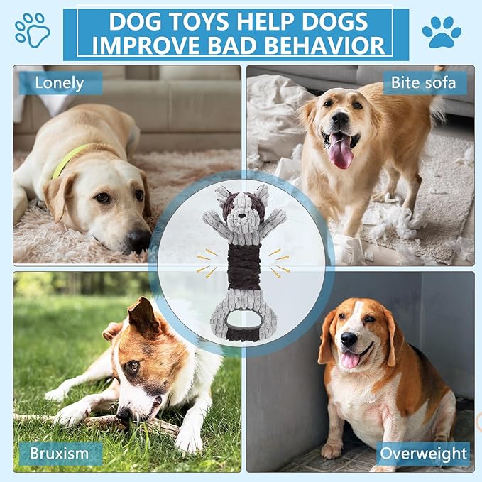 Plush Dog Squeak Toys with Crinkle Paper - Pull Interactive Tug of War Dog Toy, Great for Dental Health, Strengthening Bonds and Anxiety Relief for Puppies, Small, Medium, Large Dogs