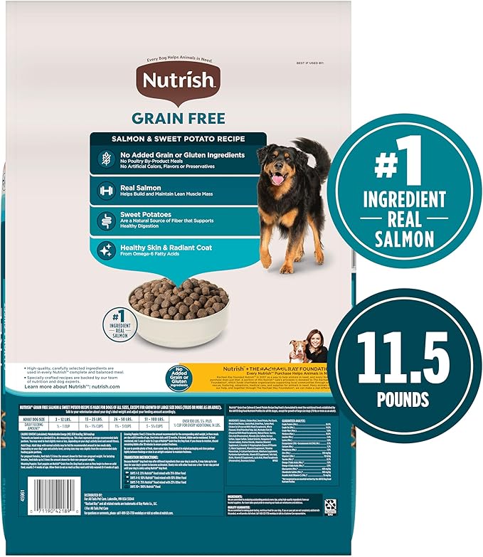 Nutrish Grain Free Salmon & Sweet Potato Recipe Dry Dog Food, 11.5 lb. Bag, Packaging May Vary (Rachael Ray)