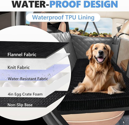Dog Bed for Car Back Seat 4in, Non-Slip Backseat Pet Mat Standard | Soft Blanket for Travel, Plaid Flannel, Quilted PP Cotton Filling, Non-Slip Backing, Machine Washable, Fit Backseat Extenders