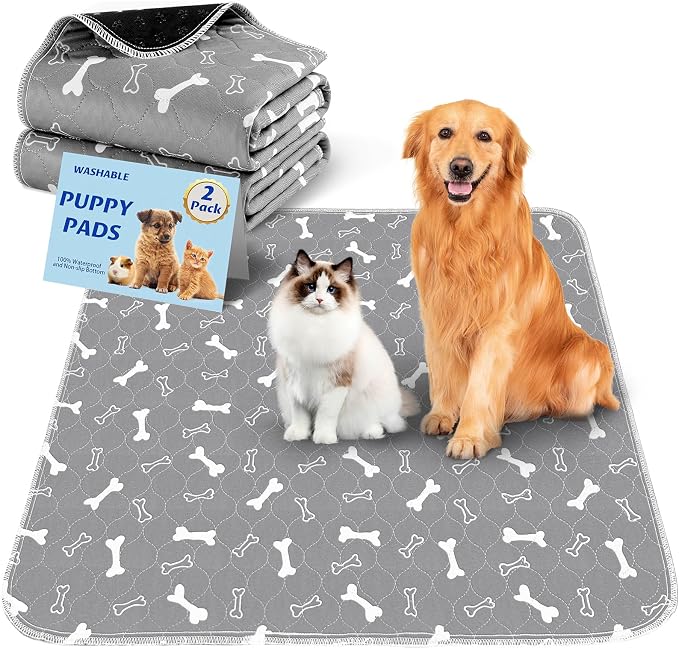 Washable Pee Pad for Dogs, 2 Pack Extra Large Puppy Pads, 72"x72" | Super Absorbent, Waterproof & Leakproof, Non-Slip Bottom, Machine Washable, For Floors, Beds, Couches, Crates, Carpets, Cars