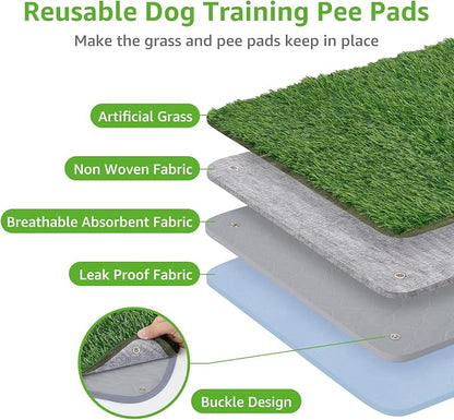 Dog Grass Mat with Pad 39x31.49: Potty Tray for Patio Balcony Apartment | Gray，Litter Box,Indoor Artificial Turf Grass, Puppy Indoor Outddor Potty Training, Washable Reusable, Leakproof, Pee On