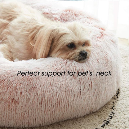 Western Home Calming Donut Cat Bed Small Dog Bed Washable,20" Pink | Fluffy Faux Fur Round Cuddler,Anti-Anxiety,Anti-Slip Bottom,Self-Warming Pet Bed for Small Dog&Kitten&Puppy,Up to 12 LBS