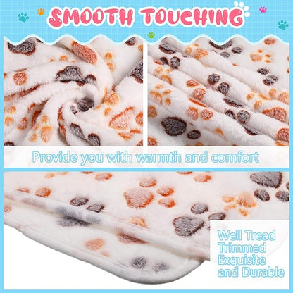 Tatuo 4 Pack Fleece Dog Blankets for Puppy Cats Multi-Size Sleep Mat for Pet Guinea Pig Soft Washable Warm Crate Bed Puppy Teething Toys Print Pattern Blanket Indoor(White,30 x 20.5 Inch,Paw)