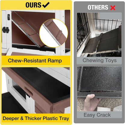Aivituvin 2-Tier Rabbit Hutch with Tarp Door and Wheels Bunny Cage Indoor Outdoor Guinea Pig Cage Expandable with Pet Playpen 36" L, Brown