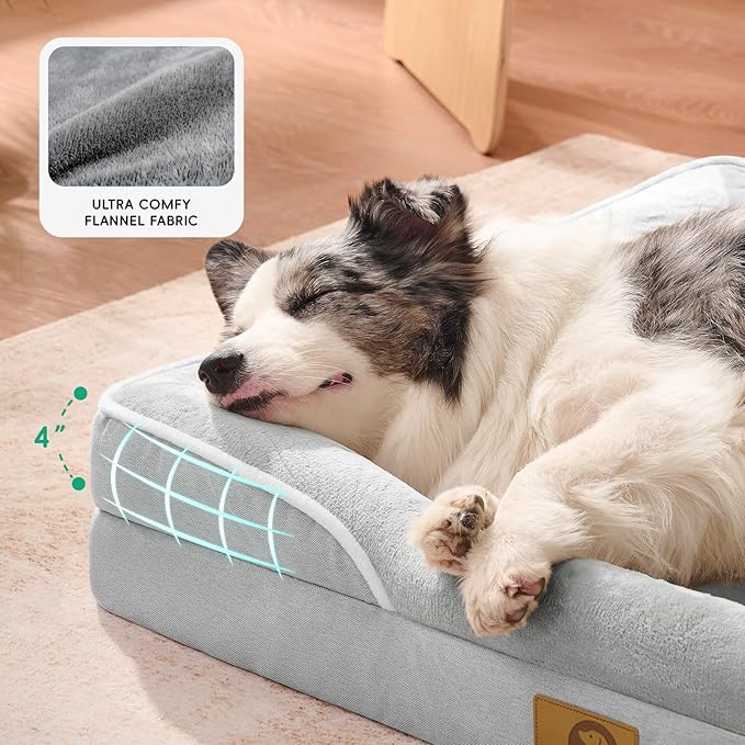Homemate Dog Bed Medium Sized Dog: 28"x23" Orthopedic Pet Bed with Toy | Large Dogs Bed with Non-Slip Botton & Removable Washable Cover Cat Bed Sofa M Outdoor Crate Pad Couch Light Grey