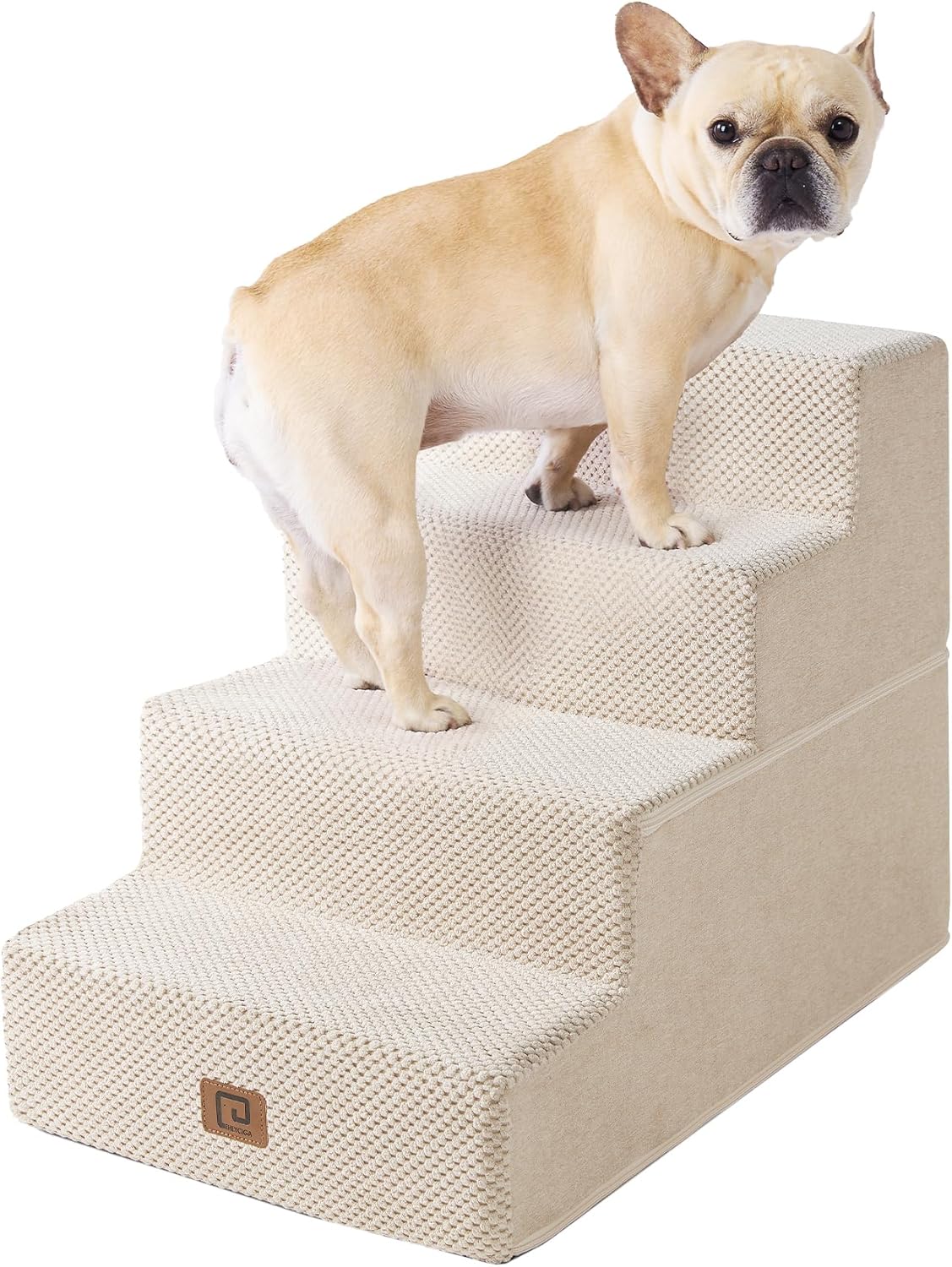 EHEYCIGA Dog Stairs for Bed 18" H, 4-Step Dog Steps for High Bed, Pet Steps for Small Dogs and Cats, Non-Slip Balanced Pet Ramp Indoor, Beige