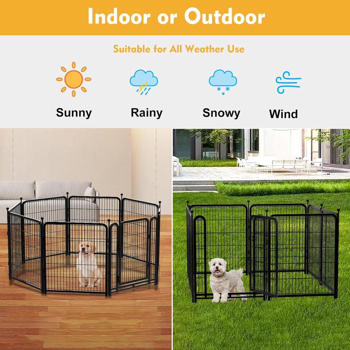 Dog Playpen 32 inch 16 Panels, Puppy Playpen Indoors, Dog Fence Outdoor for Yard, Wide Door Low Threshold Garden Fence for Medium/Large Pets. Black Dog Pens Total 35.4 Ft(L)
