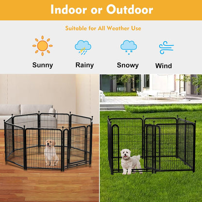 Dog Playpen 32 inch 16 Panels, Puppy Playpen Indoors, Dog Fence Outdoor for Yard, Wide Door Low Threshold Garden Fence for Medium/Large Pets. Black Dog Pens Total 35.4 Ft(L)