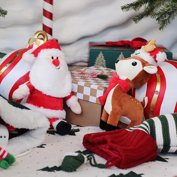 Giftable World Holiday Plush Pet Toy Fun for Christmas Designs with Squeaker Dog Chew Toy (9" Santa w/Squeaker & Crinkle)