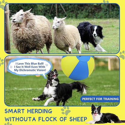 Herding Ball for Dogs and Horses - 25" Jolly Ball for Dogs, Agility Training Equipment, Herding for Australian/German Shepherd, Improved Bite-Resistant, Reinforced Sewing Dog Toys - Blue&Yellow （New）
