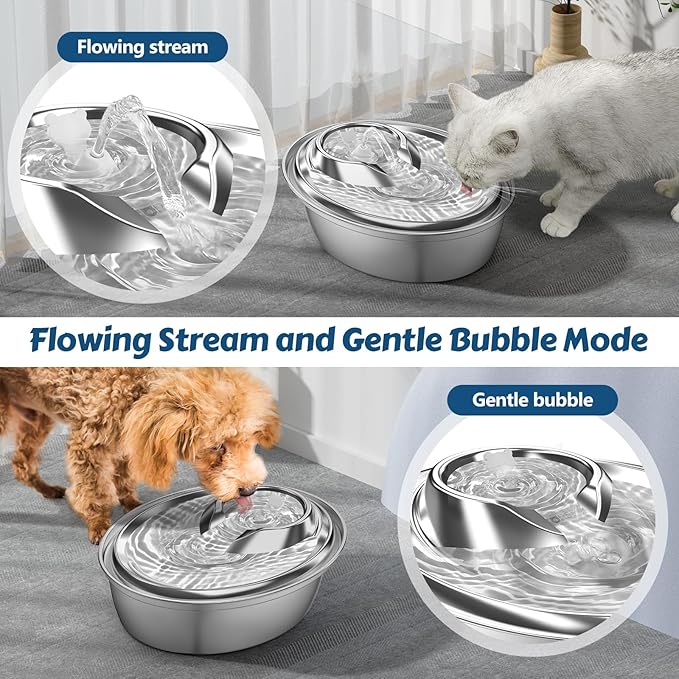 ORSDA Cat Water Fountain, 2L Stainless Steel Pet Water Fountain, Automatic Drinking Fountain Dog Water Dispenser with 12 Replacement Filters for Cats, Small Dogs