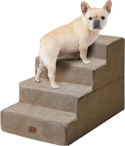EHEYCIGA Dog Stairs for Bed 20" H, 4-Step Extra Wide Dog Steps for High Bed, Pet Steps for Small Dogs and Cats, Non-Slip Balanced Pet Ramp Indoor, Camel
