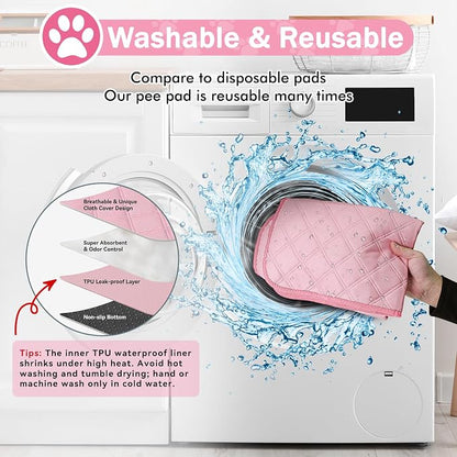 Siedihit Dog Playpen, Cat Pet Puppy Crate, Portable Playpens Indoor Outdoor (Pink with Pad, Medium)