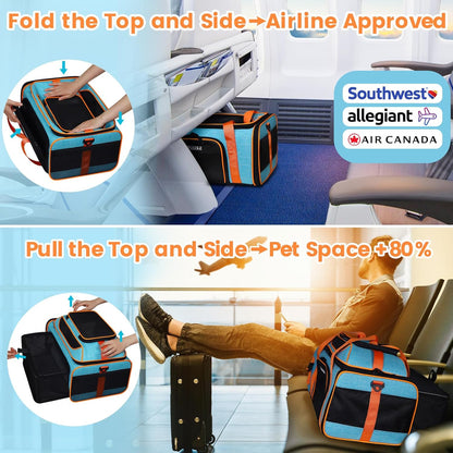 Petskd Top and Side Expandable Pet Carrier 19x13x9 Inches Southwest Allegiant Airlines Approved, Soft-Sided Carrier for Small Dog Under 12 lbs and Large Cat Under 15 lbs(Blue)