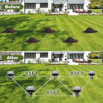 8 Pack Ultrasonic Mole Repellent,Solar Powered Gopher Mole Repellent Stakes for Chipmunks,Snake,Gophers,Voles,Waterproof Sonic Moles Deterrent for Outdoor House (8 Pack)