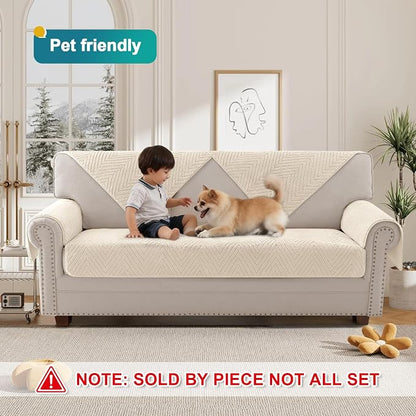 Turquoize Waterproof Couch Cover for Dogs Fuzzy Pet Couch Covers for Sofa Thick Dog Bed Cover Non-Slip Sofa Covers for 3 Cushion Couch Protector Slipcover Pet Friendly (Beige, 36" x 63")