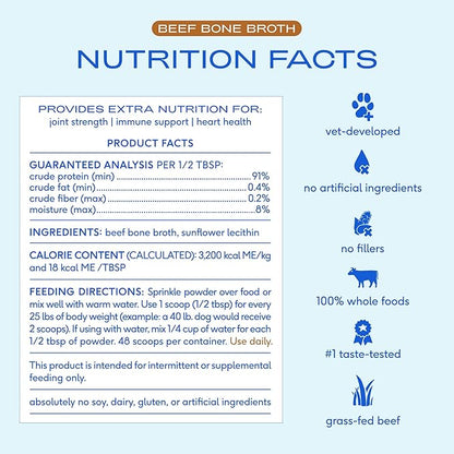 Native Pet Beef Bone Broth for Dogs (4.75 oz) & Organic Pumpkin for Dogs (8 oz.) - Dog Bone Broth Powder Food Topper for Picky Eater and All-Natural, Organic Fiber Pumpkin Powder