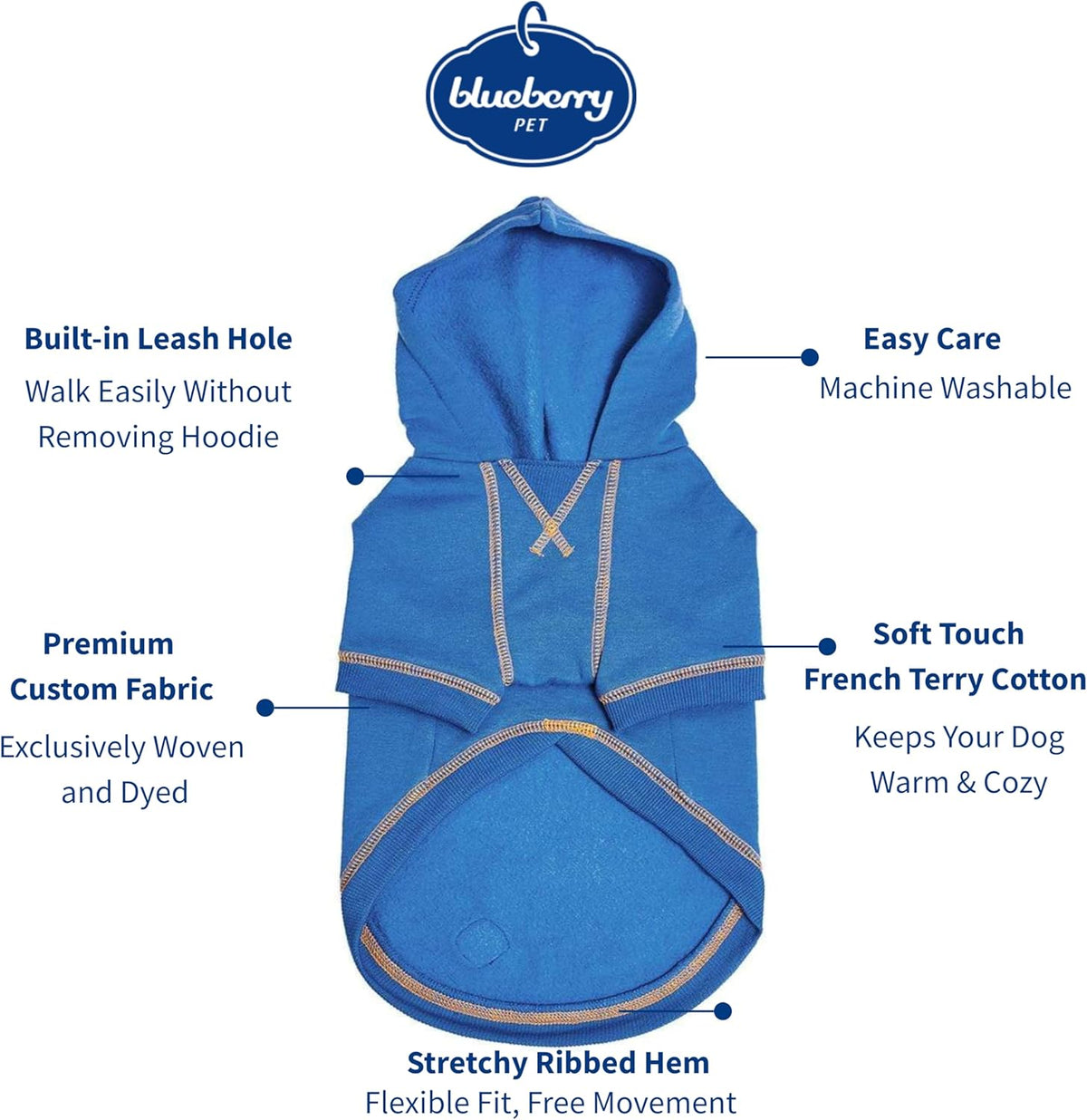 Blueberry Pet Hoodie – 14″ Soft Cotton-Blend Winter Sweatshirt, Alaskan Blue, Award-Winning Small-Dog Jersey