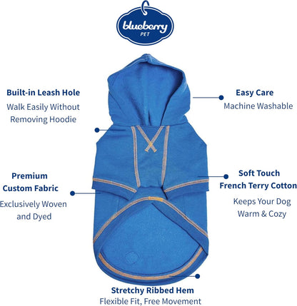 Blueberry Pet Essentials Soft & Comfy Better Basic Cotton Blend Dog Hoodie Sweatshirt in Alaskan Blue, Back Length 16", Pack of 1 Jacket for Dogs