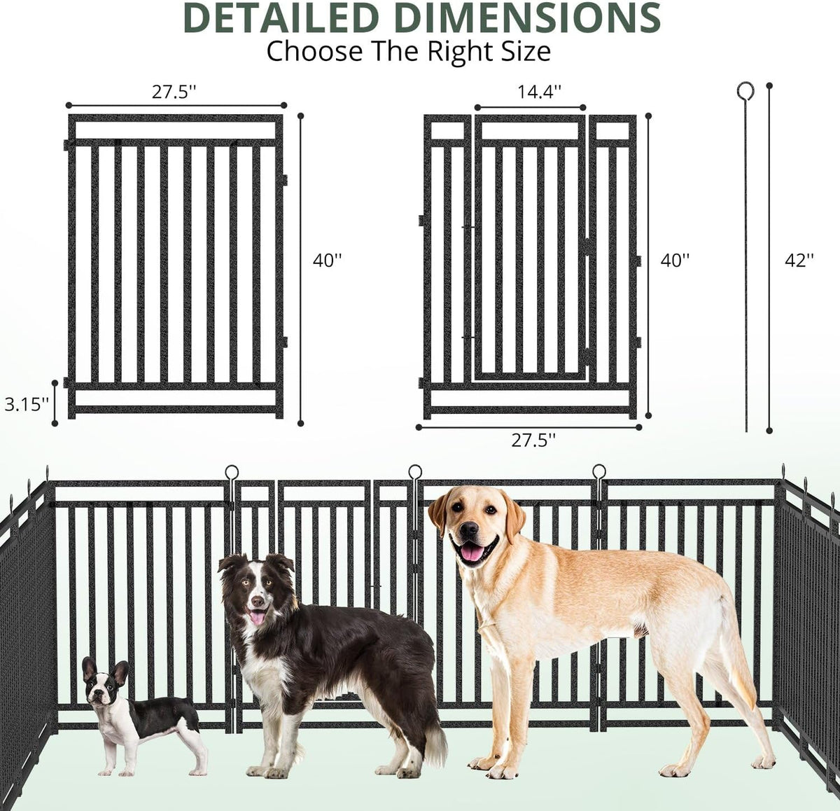 Dog Fence Outdoor Indoor, 40" Inch Height 40 Panels Dog Playpen for Large/Medium/Small Dogs Metal Dog Pen for Yard Camping and RV | Black-Silver