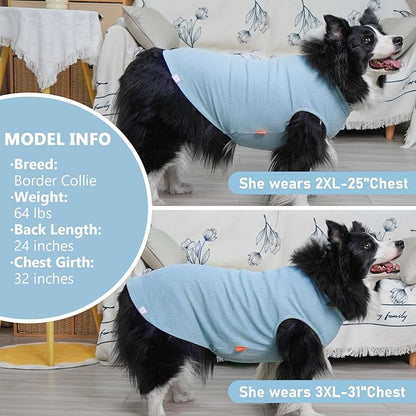 KYEESE 2Pack Waffle Dog Shirts for Large Dogs Stretchy T-Shirts Lightweight Tank Top Sleeveless Striped Shirt Vest Soft Breathable Pet Apparel, XXX-Large, Blue+Grey