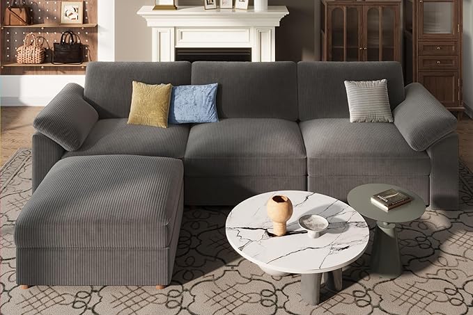 EASE MOOSE Oversized Modular Sectional Sofa, Extra Large L Shape Sectional Cloud Couch,Comfty Deep Modular Sofa with Ottoman，for Living Room,Dark Grey