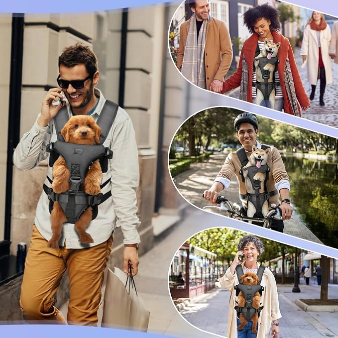 YUDODO Front Pet Carrier Backpack for Small Dog, Legs Out Dog Chest Carrier | Safety Belt, Ergonomic Support, Hands Free, Durable & Comfortable, For Walking Hiking Cycling, Black, L