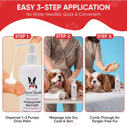 Warren London Hydrating Butter Leave in Pet Conditioner for Dogs | Lotion for Skin and Coat | Aloe Puppy & Dog Conditioner for Hair Detangler, Dry Skin, & Dandruff | Unscented 8oz