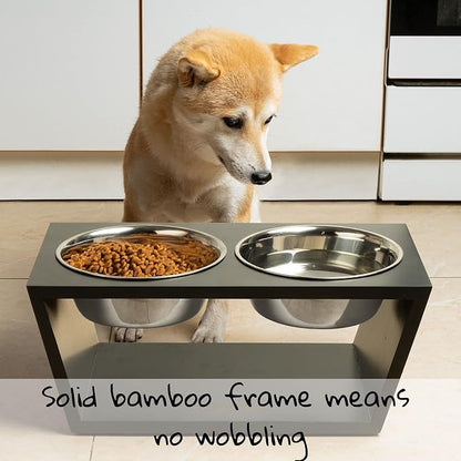 Elevated Dog Bowl Stand- 7" Raised Dog Bowl for Medium Dogs. Pet Feeder with Four Stainless Steel Bowls (Black)